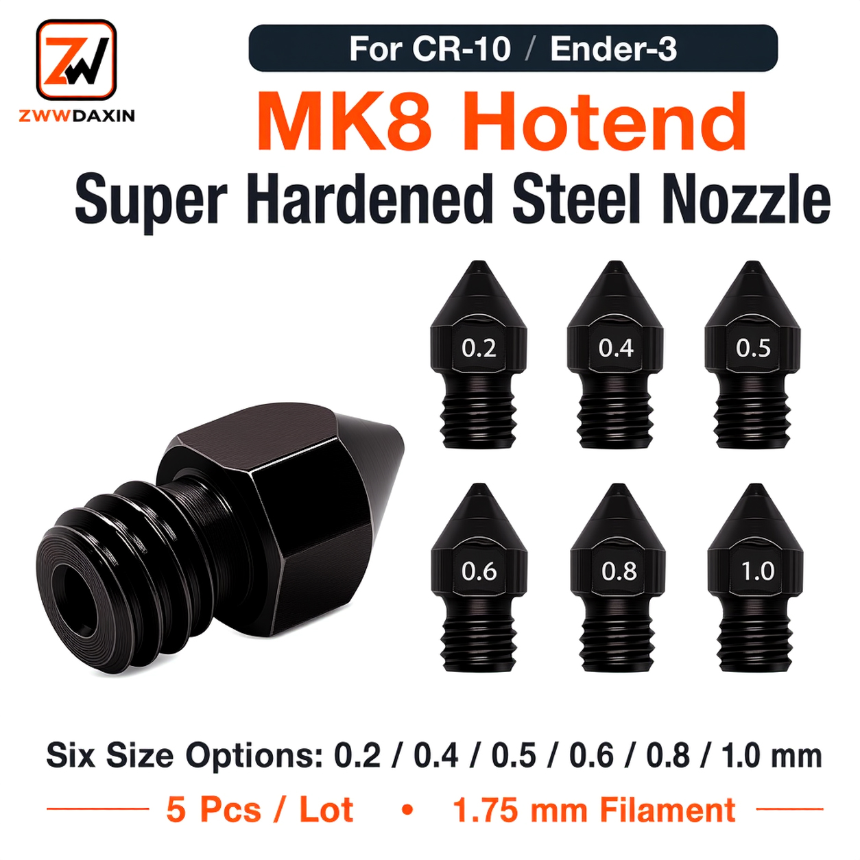 3D Printer Hotend Kit - Süper Sertleştirilmiş Çelik Nozul MK8 5